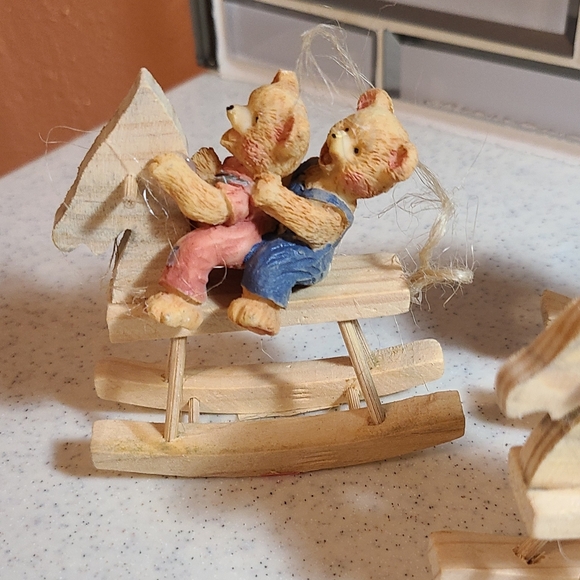 Unique Vintage Ceramic Bear Family on Wooden Rocking Horse - Picture 5 of 9